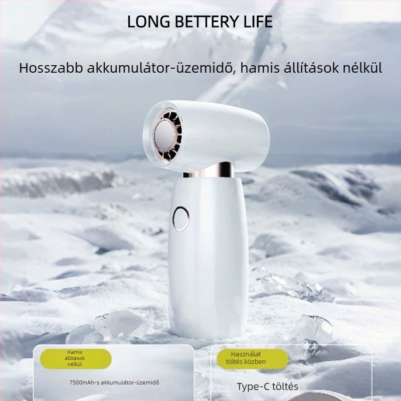 Hordozható turbina ventillátor Li-ion akkumulátorral, 5V, 4W, zaj < 36 dB, 4 sebességfokozat