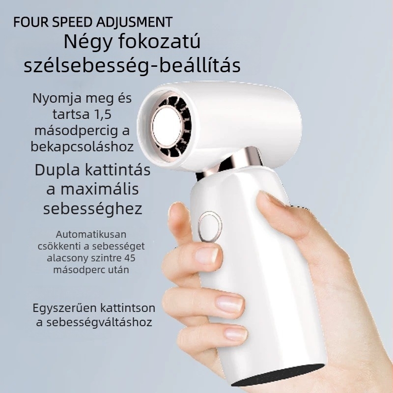 Hordozható turbina ventillátor Li-ion akkumulátorral, 5V, 4W, zaj < 36 dB, 4 sebességfokozat