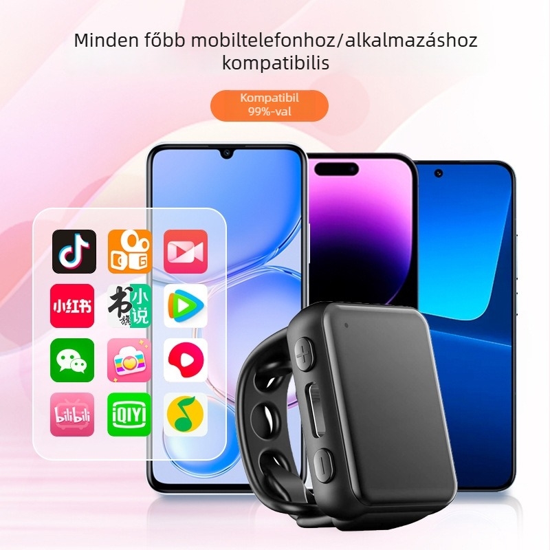 BW906 Bluetooth Selfie Pálca gyűrűs távirányítóval – Videó felvétel indítása, oldalváltás, 10 m hatótáv, USB-C, ABS, Android és iOS kompatibilis