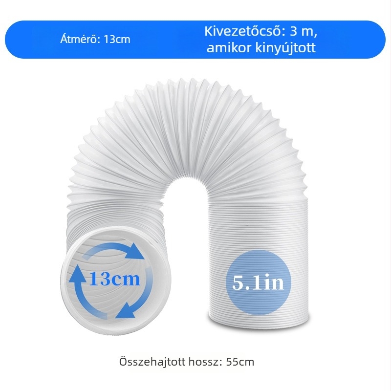 Hordozható klímaberendezés kivezetőcső (3 m hossz, 5,1 in átmérő, teleszkópos)