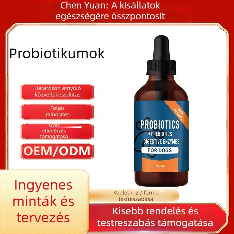 Kutyák számára probiotikus cseppek – a bélrendszer egészségének támogatása; 100 g üveg, 50 üveg dobozonként