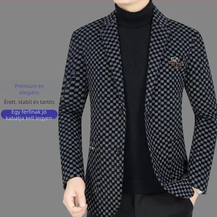 Férfi casual zakó - Slim fit, elöl három gombos, 70% poliészter, hímzett részletek, szélálló, ősz