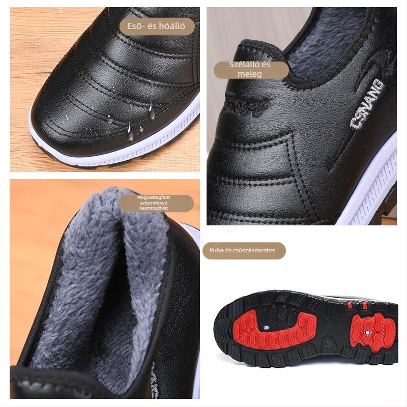 Férfi beltéri papucs - vízálló PU bőr felső, slip-on, vastagított talp, meleg