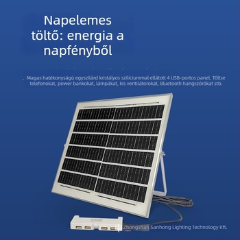 Napelemes USB csatlakozású hosszabbító lámpák töltésére, IP65, 6-15W, 6V, manuális kapcsoló, világítási idő 6-12 óra