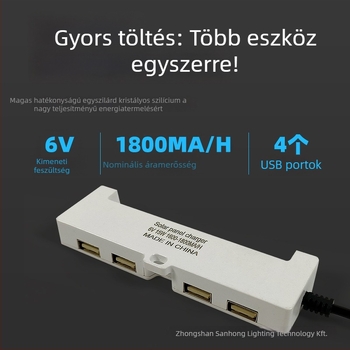 Napelemes USB csatlakozású hosszabbító lámpák töltésére, IP65, 6-15W, 6V, manuális kapcsoló, világítási idő 6-12 óra