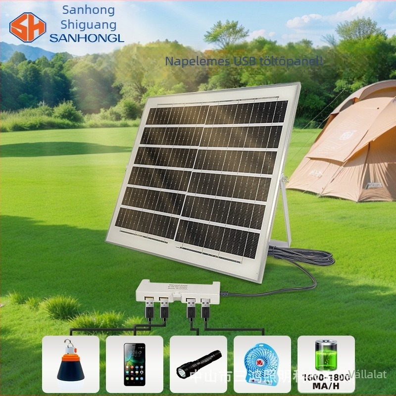Napelemes USB csatlakozású hosszabbító lámpák töltésére, IP65, 6-15W, 6V, manuális kapcsoló, világítási idő 6-12 óra