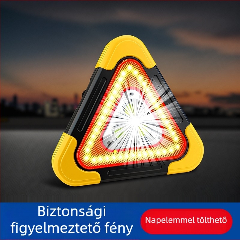 Autóhoz való háromlábú figyelmeztető jelzőtábla, tükröző LED világítással, ABS konstrukció, 5V tápegység