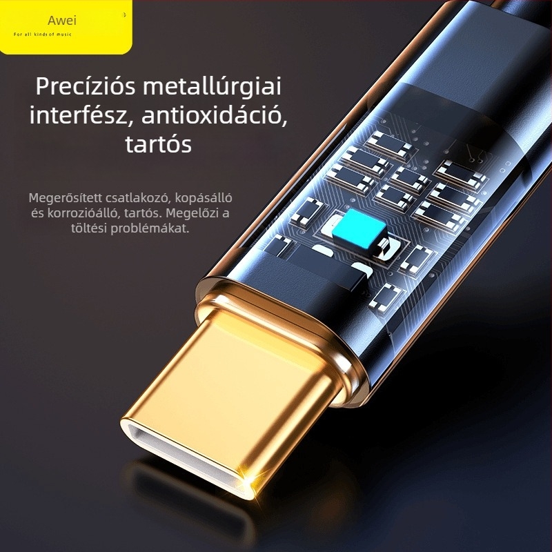 Awei Yongwei 100W gyors töltés adatkábel USB-C és Lightning - kettős interfész, gyors adatátvitel