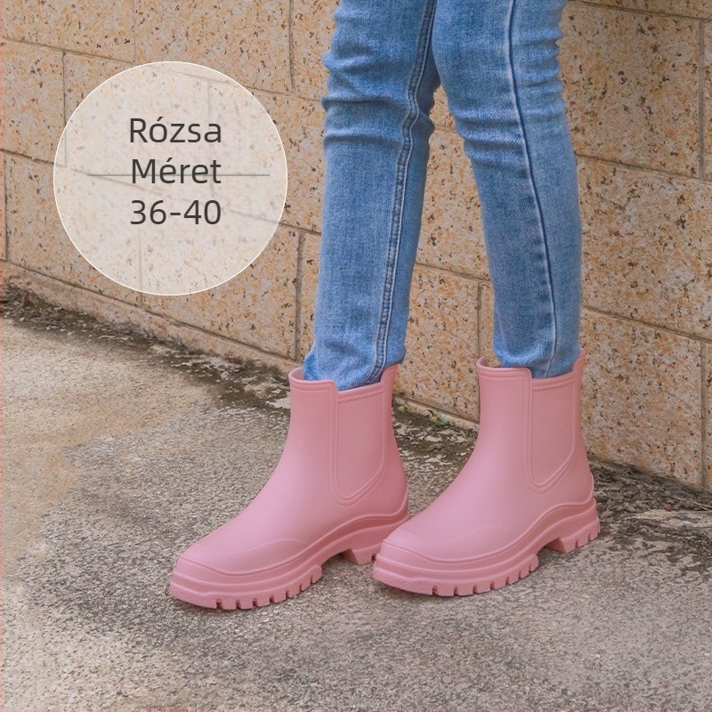 Zhe Star Női esőcsizmák, felső rész TPE, alacsony sarka 1–3 cm, rövid cső, megvastagodott talp