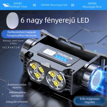 Fejlámpa beépített nagy kapacitású lítium akkumulátorral, vízálló, 97,5 g, rugalmas fejpánt