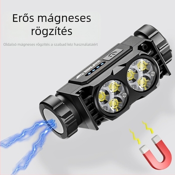 Fejlámpa beépített nagy kapacitású lítium akkumulátorral, vízálló, 97,5 g, rugalmas fejpánt
