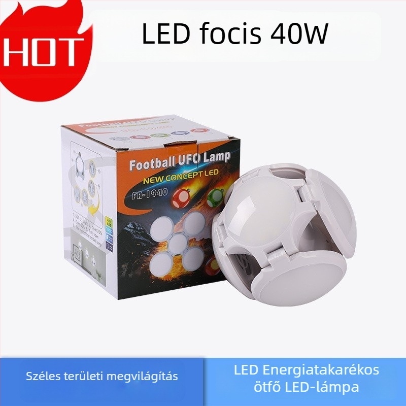 Mini futballlámpa, összecsukható kialakítás, 28W, 1600 lm, 360° fénysugár, E27 foglalat, IP20