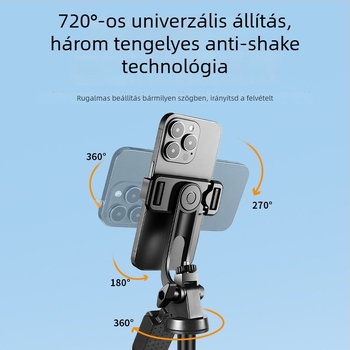 Háromtengelyes telefonos gimbal automata követéssel, alumínium padlóra álló állvány, 5 kg teherbírás, 2–3 szakaszos oszlop