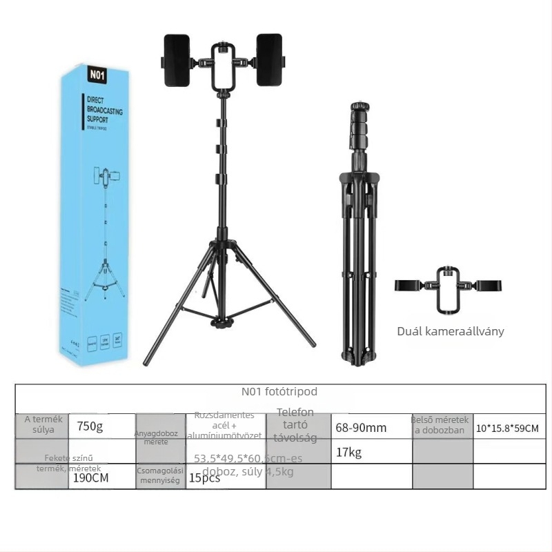 Háromtengelyes telefonos gimbal automata követéssel, alumínium padlóra álló állvány, 5 kg teherbírás, 2–3 szakaszos oszlop