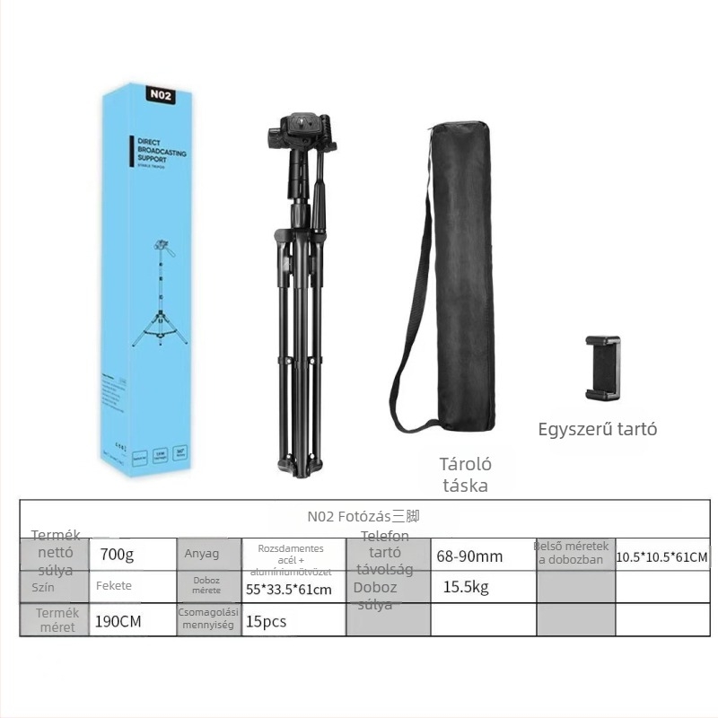 Háromtengelyes telefonos gimbal automata követéssel, alumínium padlóra álló állvány, 5 kg teherbírás, 2–3 szakaszos oszlop