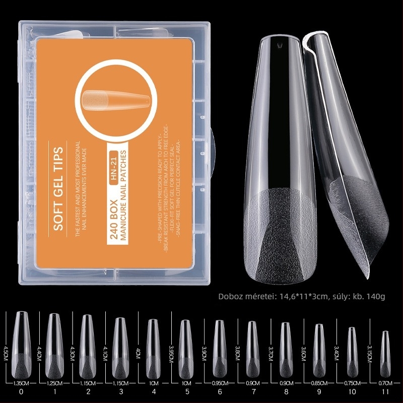 Műköröm matricák – ultra vékonyak, nyom nélkül, vízcsepp alakú, átlátszó, hosszú csúcs típus