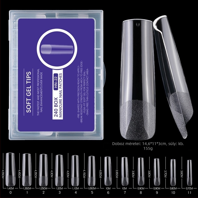 Műköröm matricák – ultra vékonyak, nyom nélkül, vízcsepp alakú, átlátszó, hosszú csúcs típus