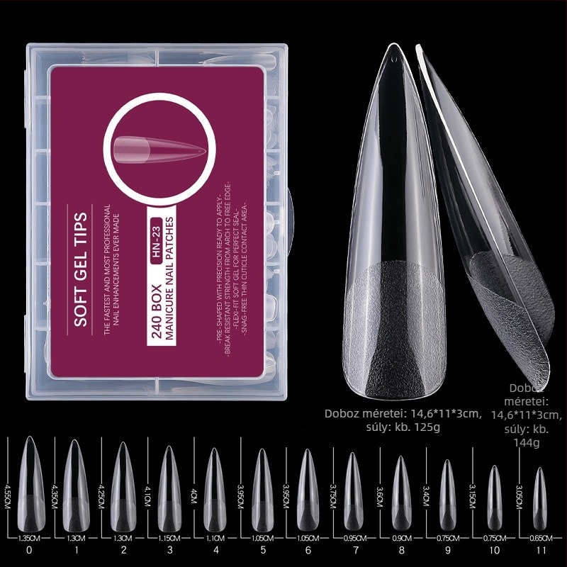 Műköröm matricák – ultra vékonyak, nyom nélkül, vízcsepp alakú, átlátszó, hosszú csúcs típus