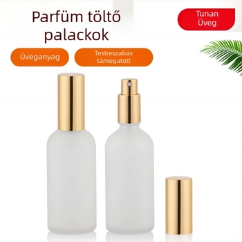 Matt felületű üvegpalack cseppentővel és szórófejjel kozmetikumokhoz és illóolajokhoz