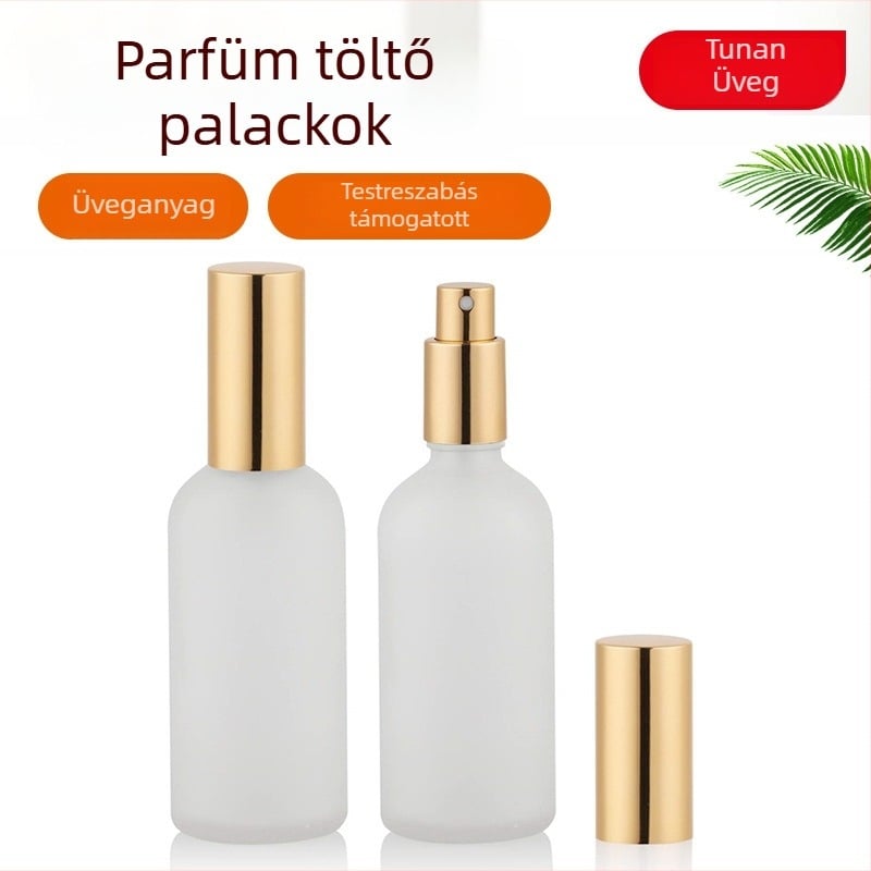 Matt felületű üvegpalack cseppentővel és szórófejjel kozmetikumokhoz és illóolajokhoz