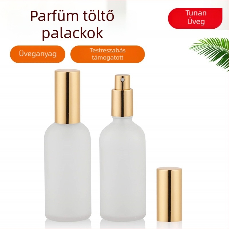 Matt felületű üvegpalack cseppentővel és szórófejjel kozmetikumokhoz és illóolajokhoz