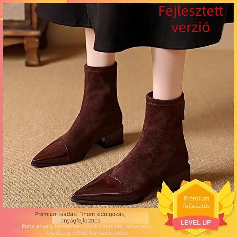 Bojtos csizma velúr felsőrésszel, alacsony szár, fűző, PU talpbetét, csúszásmentes