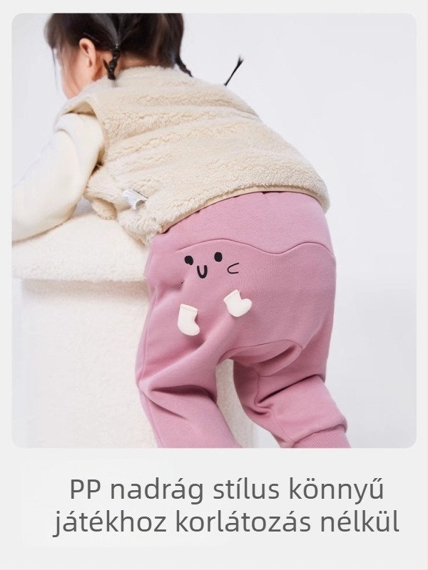 Gyerek téli nadrág, szabadidő stílus, magas derekú, Cartoon mintázat, poliészter 66,6% / pamut 33,4% keverék