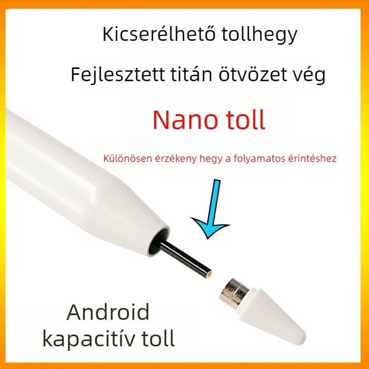 Universális kapacitív stylus toll, fémtestű kivitel, mágneses rögzítés, kompatibilis Apple, Samsung, Huawei és Xiaomi