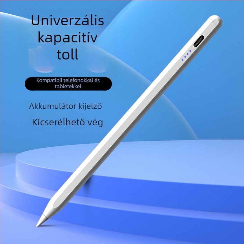 Universális kapacitív stylus toll, fémtestű kivitel, mágneses rögzítés, kompatibilis Apple, Samsung, Huawei és Xiaomi