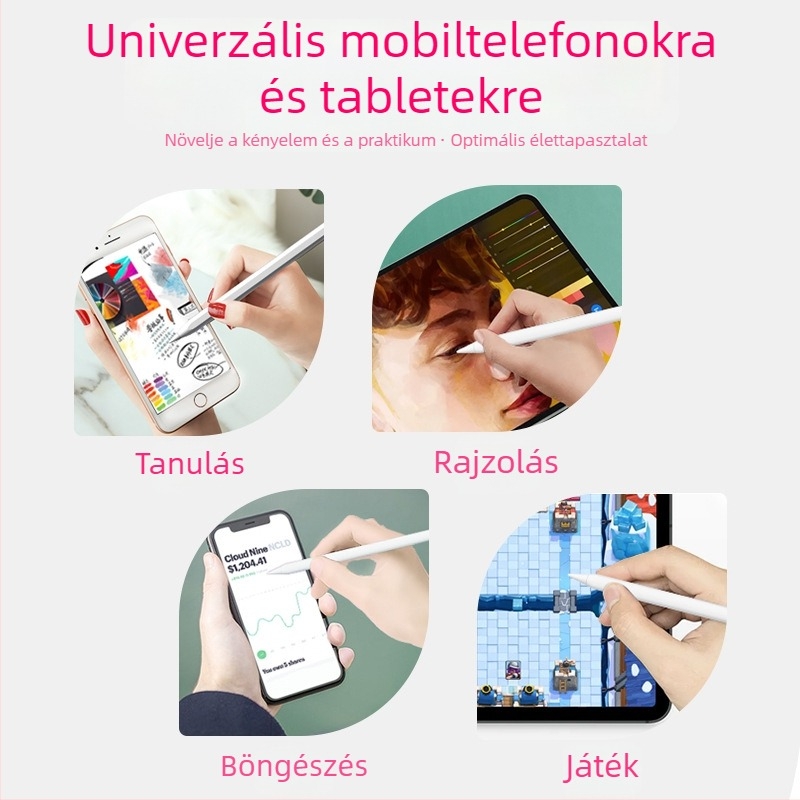 Universális kapacitív stylus toll, fémtestű kivitel, mágneses rögzítés, kompatibilis Apple, Samsung, Huawei és Xiaomi