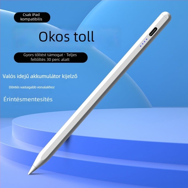 Universális kapacitív stylus toll, fémtestű kivitel, mágneses rögzítés, kompatibilis Apple, Samsung, Huawei és Xiaomi