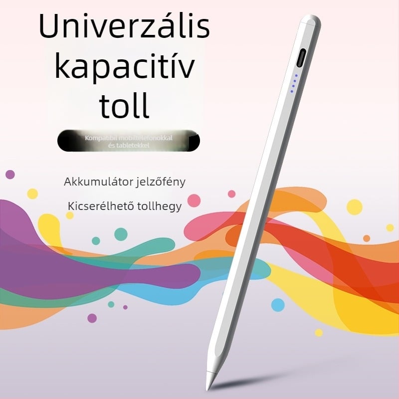 Universális kapacitív stylus toll, fémtestű kivitel, mágneses rögzítés, kompatibilis Apple, Samsung, Huawei és Xiaomi