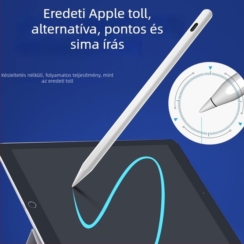 Universális kapacitív stylus toll, fémtestű kivitel, mágneses rögzítés, kompatibilis Apple, Samsung, Huawei és Xiaomi