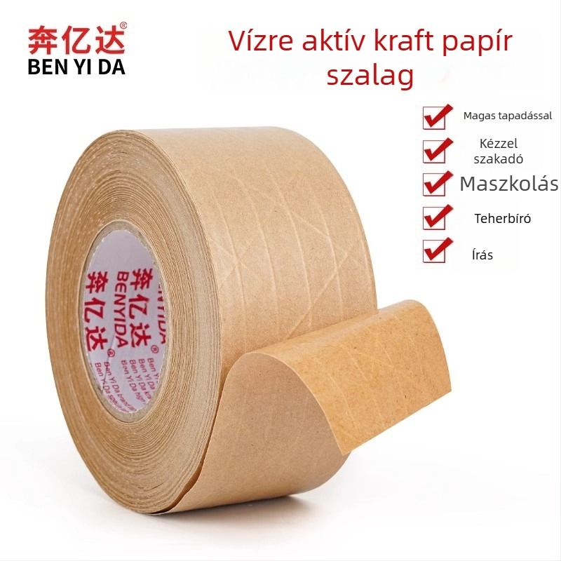 Kraft papír szalag, rostos alapanyagból, víz alapú ragasztóval, anti-tamper funkcióval, dobozok zárására, nyomtatott fedéshez és szereléshez — Yida Márka