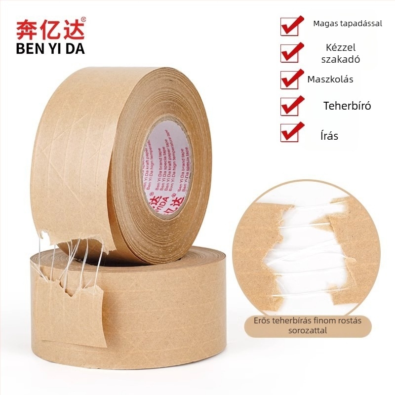 Kraft papír szalag, rostos alapanyagból, víz alapú ragasztóval, anti-tamper funkcióval, dobozok zárására, nyomtatott fedéshez és szereléshez — Yida Márka