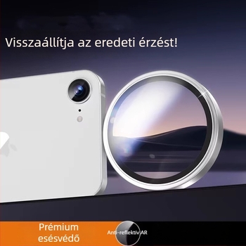 iPhone 16e kamera védő fólia edzett üveggel, fém kerettel – teljes lefedettség