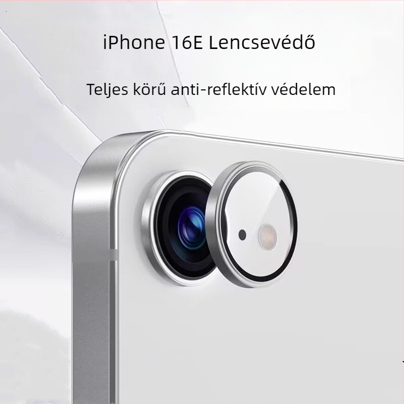 iPhone 16e kamera védő fólia edzett üveggel, fém kerettel – teljes lefedettség