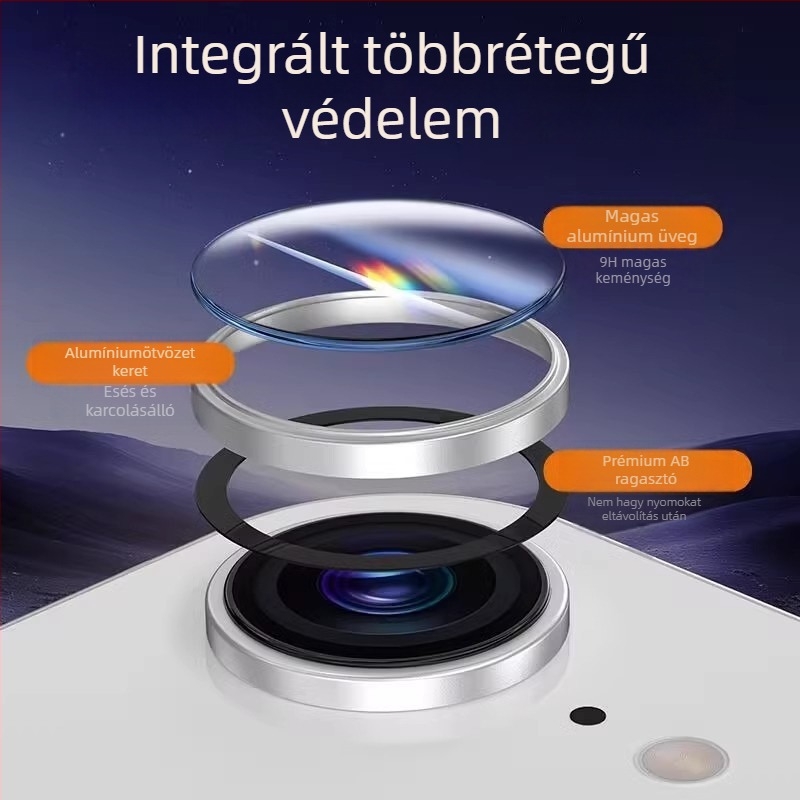 iPhone 16e kamera védő fólia edzett üveggel, fém kerettel – teljes lefedettség