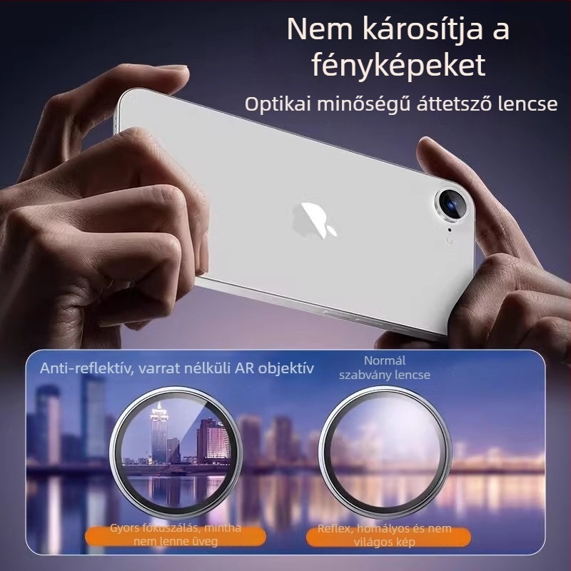 iPhone 16e kamera védő fólia edzett üveggel, fém kerettel – teljes lefedettség