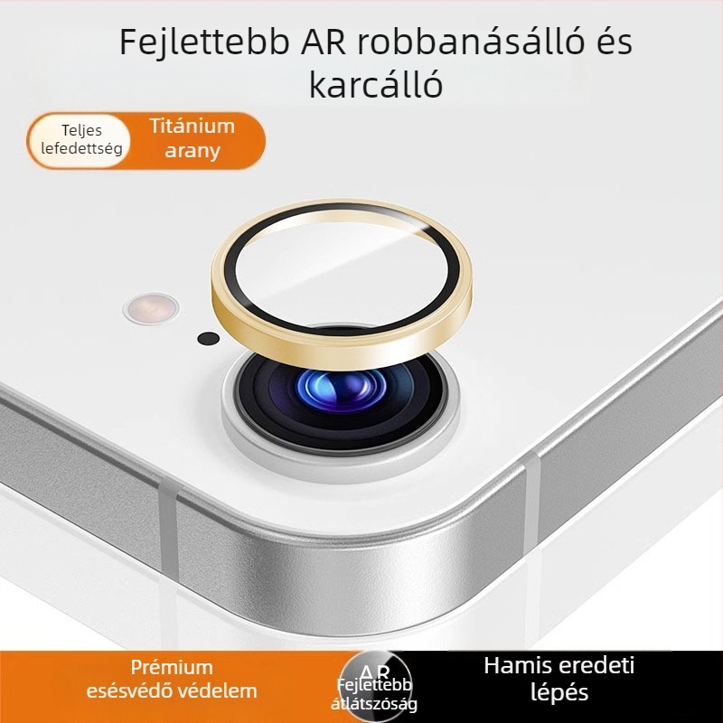 iPhone 16e kamera védő fólia edzett üveggel, fém kerettel – teljes lefedettség