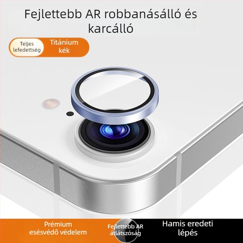 iPhone 16e kamera védő fólia edzett üveggel, fém kerettel – teljes lefedettség