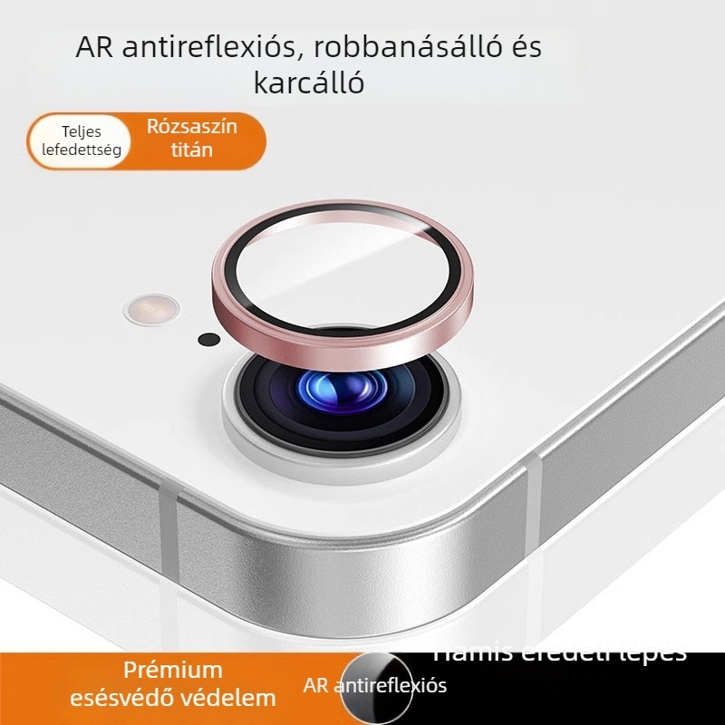 iPhone 16e kamera védő fólia edzett üveggel, fém kerettel – teljes lefedettség