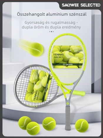 Teniszütő üvegszálas vázzal, egyenes nyéllel, G2 markolattal, amatőr és középhaladó játékosoknak