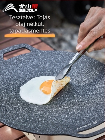 Kültéri kazettás gázégő grillserpenyő – hordozható, tapadásmentes, vasból készült; Márka: Bswolf (kempinghez)