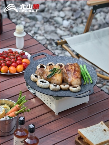 Kültéri kazettás gázégő grillserpenyő – hordozható, tapadásmentes, vasból készült; Márka: Bswolf (kempinghez)