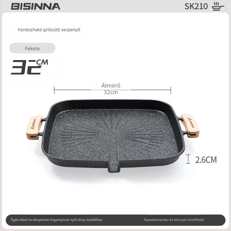 Kültéri kazettás gázégő grillserpenyő – hordozható, tapadásmentes, vasból készült; Márka: Bswolf (kempinghez)