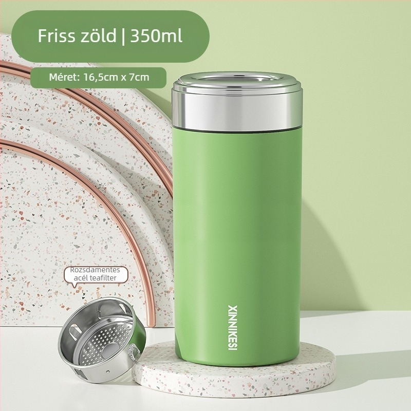 Mini termosz pohár nőknek, hordozható és kompakt, teavíz szétválasztó; belső 316 rozsdamentes acél, külső 304 rozsdamentes acél, vákuumos szigetelés 0–6 óra, testreszabható logó