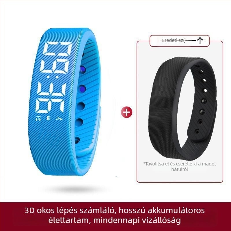Gyerekeknek szánt okosóra lépésszámlálóval, rezgő ébresztővel, érintőképernyővel, szilikon csuklópánttal, 7–14 napos üzemidővel, vízálló