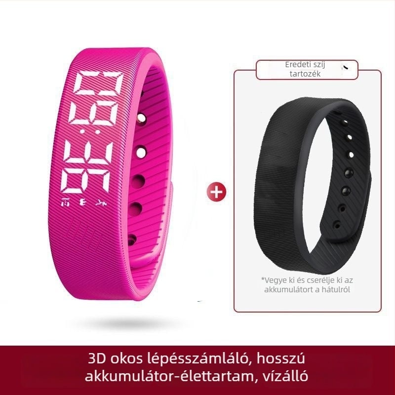 Gyerekeknek szánt okosóra lépésszámlálóval, rezgő ébresztővel, érintőképernyővel, szilikon csuklópánttal, 7–14 napos üzemidővel, vízálló
