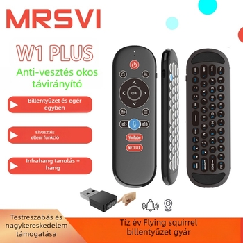 Repülő egér W1 Plus – vezeték nélküli USB vevőegységgel, 1600dpi érzékelő, giroszkóp, IR tanulás, háttérvilágításos távirányító